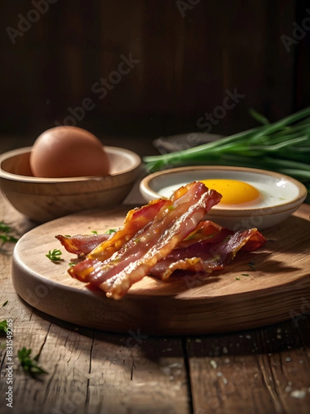 Obraz grilled bacon and fried eggs breakfast