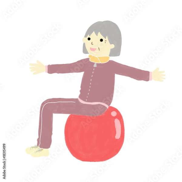Obraz バランスボールを使うおばあちゃん