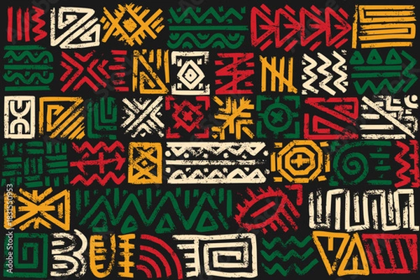 Obraz Hand Drawn African Ethnic Pattern and Cultural Elements
