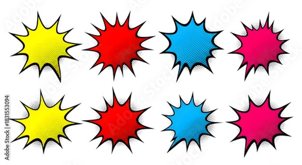 Obraz Colorful comic book style explosion or burst shapes isolated on transparent background