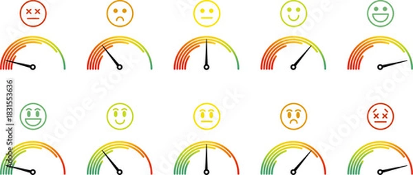 Obraz 満足度メーターと顔のアイコン。評価やレビュー、アンケートなど。進捗やレベルに応じた表情。