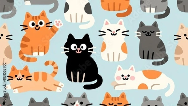 Obraz Cute Cartoon Cats Pattern