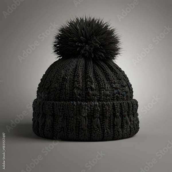 Obraz Black wool hat on white background