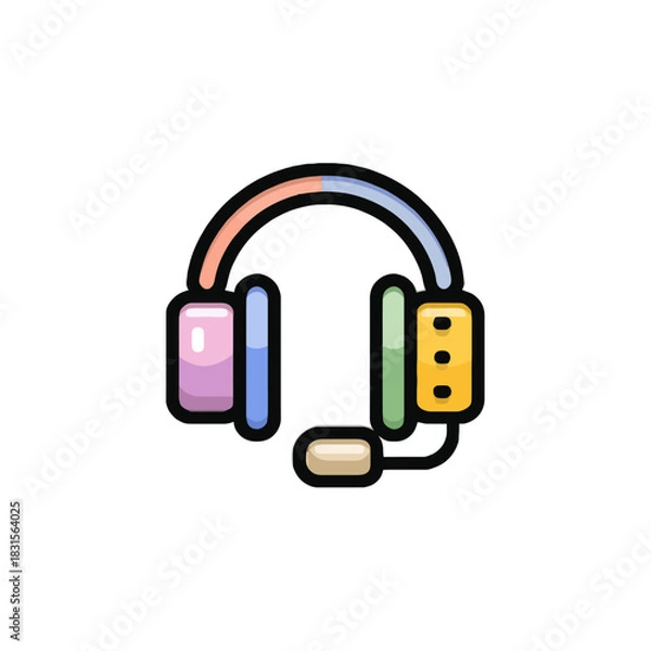 Fototapeta Flat design icon of a headset for customer support