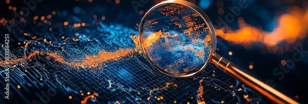 Fototapeta Magnifying Glass  Focus  Investment concept Shimmering mesh strainer with colorful bokeh background.