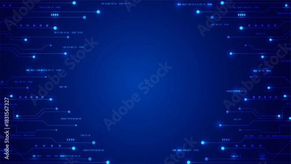 Obraz Abstract Blue Technology Background Glowing Circuit Lines Digital Data Numbers Vector Illustration