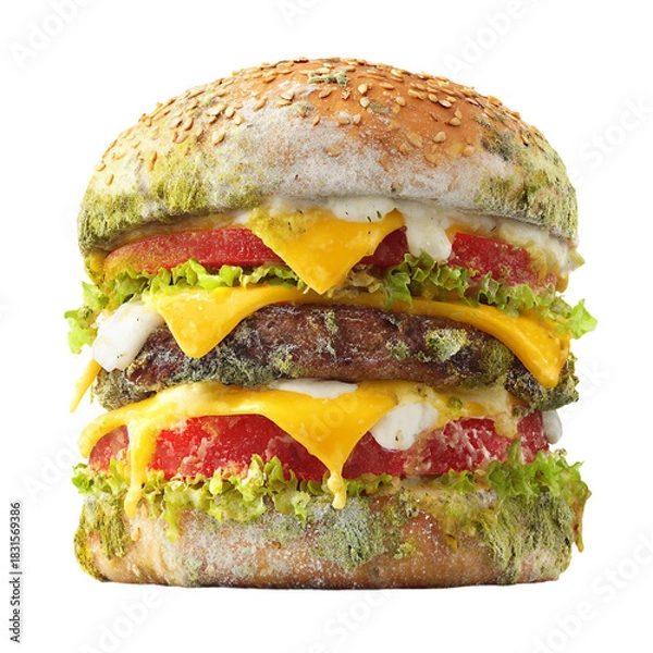 Obraz  moldy unhealty spoiled burger isolated on with white background