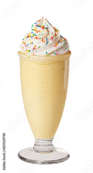 Fototapeta vanilla milkshake with whipped cream and sprinkles.