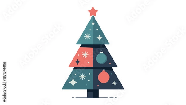 Obraz Festive Fir: A meticulously crafted illustration captures the spirit of the holiday season, with a stylized Christmas tree adorned with ornaments and a star, symbolizing joy.