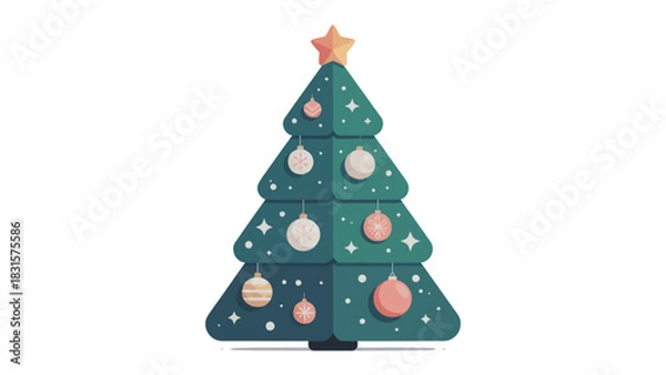 Obraz Festive Holiday Icon: A stylized Christmas tree adorned with ornaments and a star topper, radiating the spirit of the season.