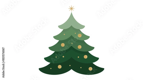 Obraz Christmas Tree illustration: A festive Christmas tree, adorned with delicate golden ornaments and topped with a shining star, embodies the spirit of the holiday season, symbolizing joy, warmth.