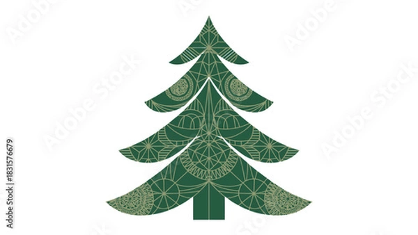 Obraz Festive Evergreen Silhouette: An intricately designed green tree on a clean backdrop, perfect for seasonal celebrations.