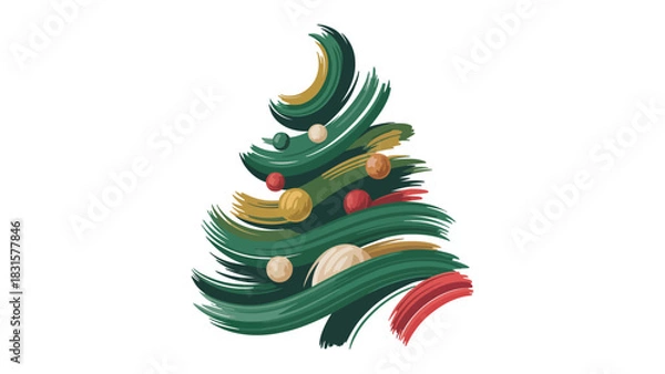Obraz Festive Brushstroke: An abstract representation of a Christmas tree is adorned with a playful arrangement of colorful baubles, evoking the warm, joyful spirit of the holiday season.