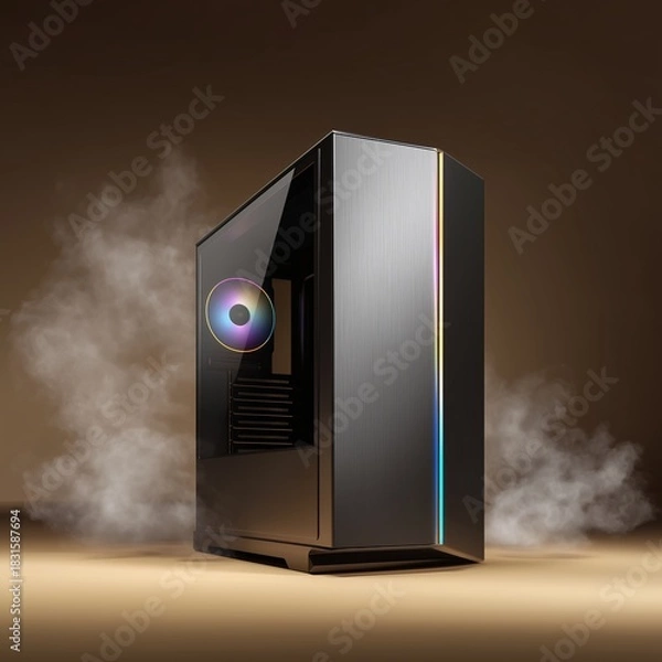 Obraz Gaming PC case Design: Sleek and modern gaming PC case showcases innovative design elements, exuding a high-tech aura enhanced by captivating visual effects