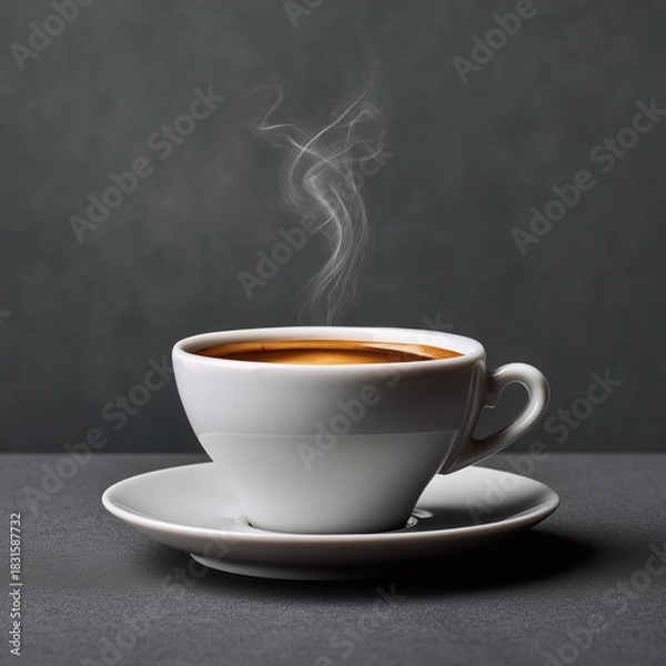 Obraz Aromatic Brew: A steaming cup of coffee, the dark liquid swirling with rich flavor, rests elegantly on a saucer, and its aroma fills the air. It's a moment of tranquility and pure sensory pleasure.