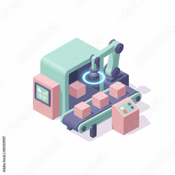 Obraz Isometric 3D Robotic Arm Chemical Processing Unit