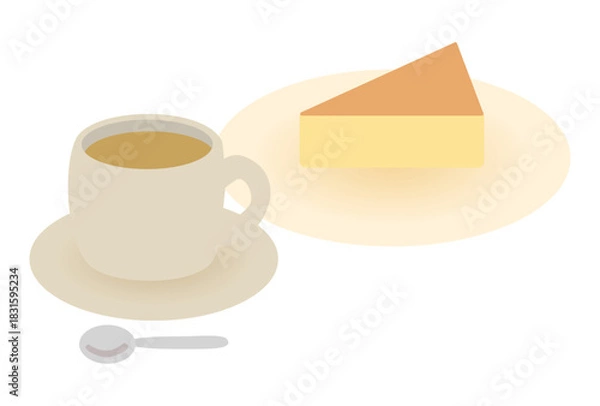 Obraz Cute Flat Coffee and Cheesecake Vector Illustration
