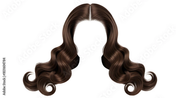 Fototapeta Isolated brown wavy hair with a middle part on a black background