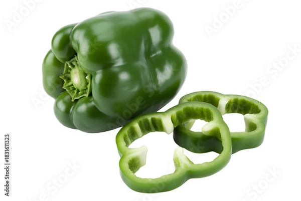 Fototapeta Fresh green bell pepper with slices on transparent background 
