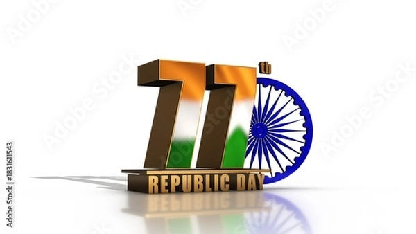 Fototapeta 77th Republic Day 3D Text with Ashoka Chakra