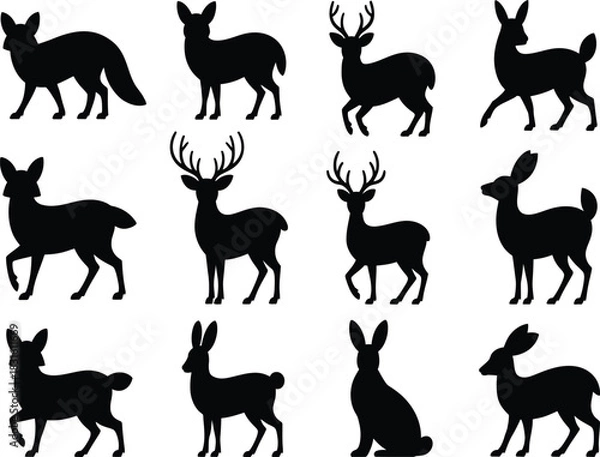 Fototapeta Deer silhouette vector set