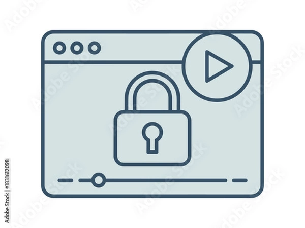Fototapeta A computer screen displays a video player interface with a locked padlock symbol, indicating secure content.