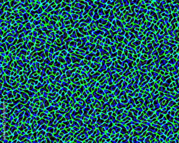 Fototapeta Vibrant abstract blue and green neon lines forming an intricate pattern on a dark background, creating a dynamic modern texture