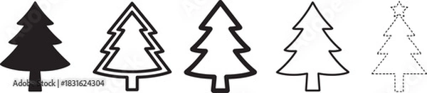 Fototapeta Silhouette Christmas tree icon set featuring multiple vector trees for festive seasonal designs.