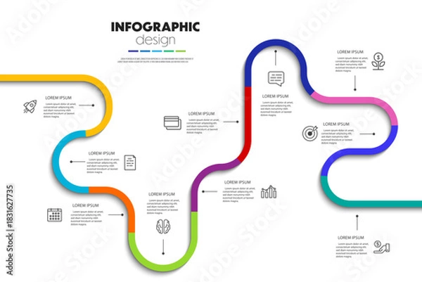 Fototapeta Timeline infographics template diagrams, graphs, presentations and business concept charts with 10 options