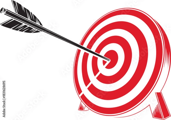 Obraz Red and white dartboard with arrow hitting bullseye target