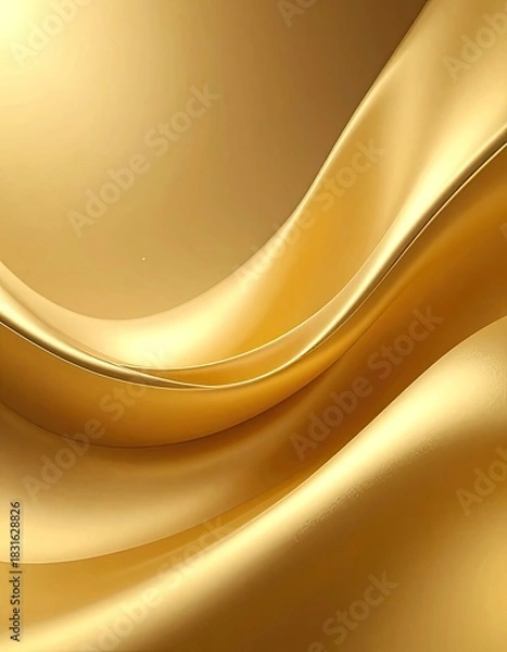 Fototapeta A fluid, abstract background of lustrous, swirling golden fabric or waves.