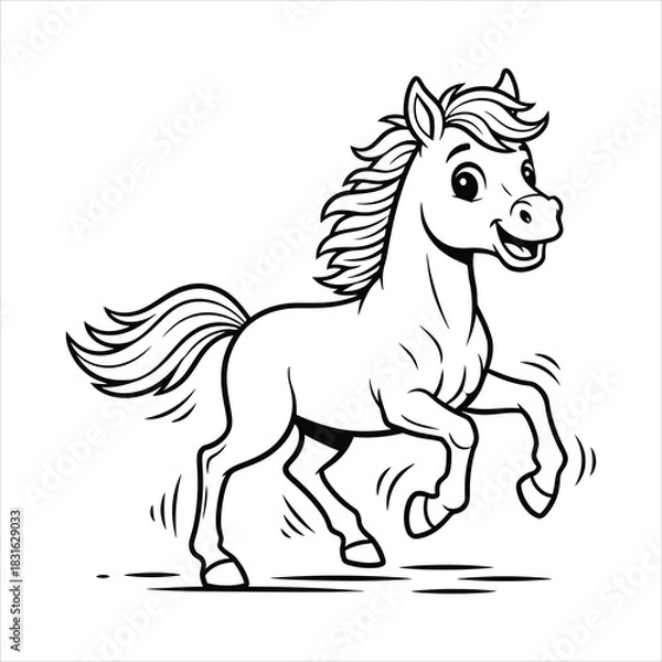 Fototapeta A Friendly camel walking in the desert black line art, white background