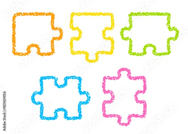 Obraz 手描きのクレヨン素材　装飾　パズルのピース