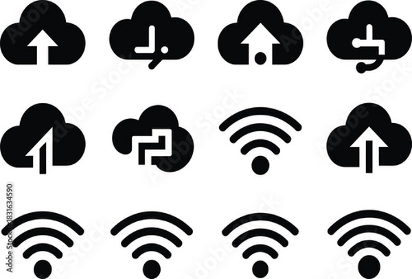 Fototapeta Cloud and wi-fi icons set