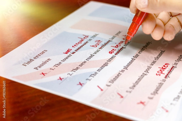 Obraz English test with red correction words