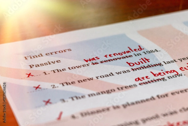 Obraz English test with red correction words