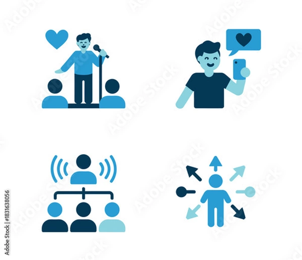 Obraz Icons representing communication, social media, networking, and personal branding.