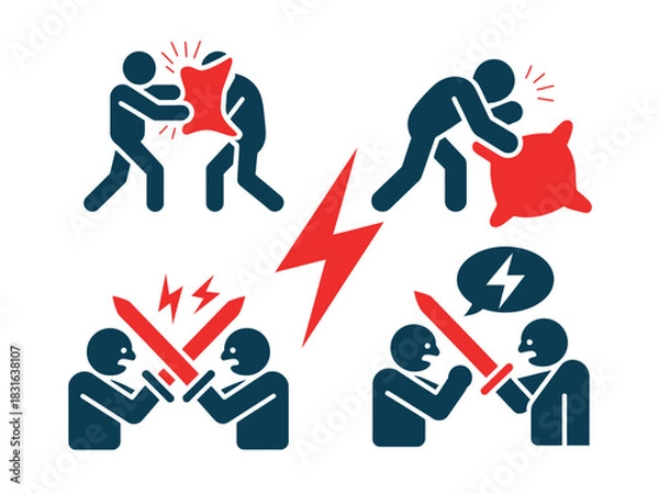 Obraz Iconic depictions of conflict and disagreement, illustrating different forms of struggle.