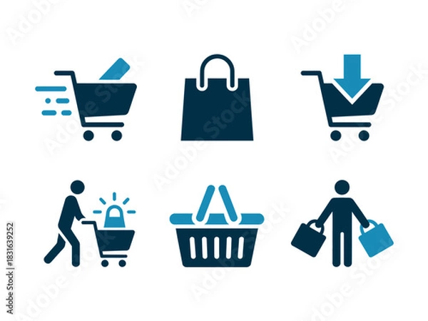 Obraz A collection of six shopping-related icons on a white background.