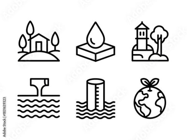 Obraz Collection of icons depicting environmental concepts like land, water, and sustainability.