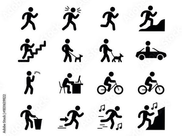 Obraz A collection of pictograms depicts various human activities and actions.