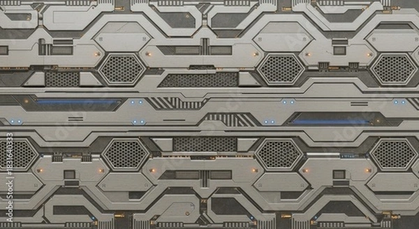 Fototapeta Futuristic Metallic Sci-Fi Panel Wall Texture Background