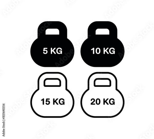 Obraz Four kettlebells showing different weight denominations for fitness training