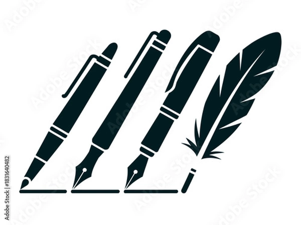 Obraz A progression of writing instruments from a ballpoint pen to a quill.