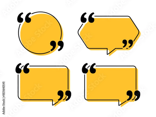 Obraz Four different shapes of speech bubbles with quotation marks on a white background.