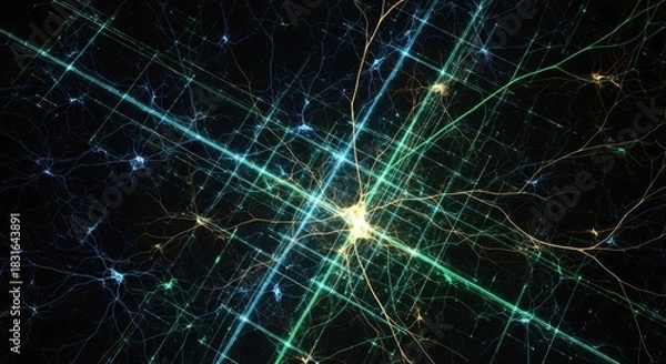 Fototapeta Futuristic Urban Data Network with Glowing Intersections