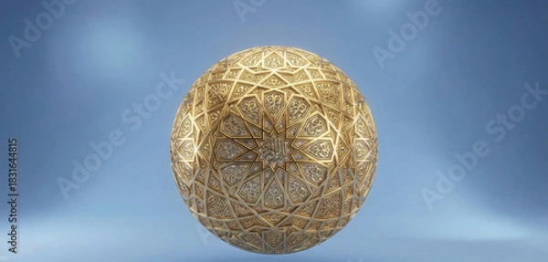 Obraz Hyper-detailed 3D golden Islamic geometric sphere floating