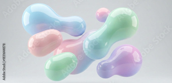 Obraz Glossy 3D liquid blobs floating in soft studio light