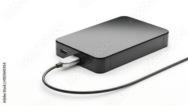Fototapeta Contemporary external hard drive connected with a USB cable, providing reliable data backup and portable storage solutions