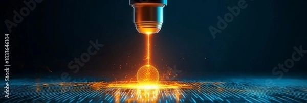 Fototapeta magnifying glass focus microscope concept Laser cutting technology in action, sparks flying.